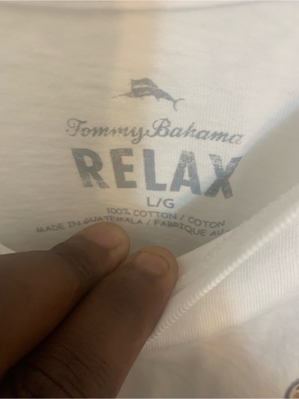 Tommy Bahama White Tee with Blue and Gold Crest